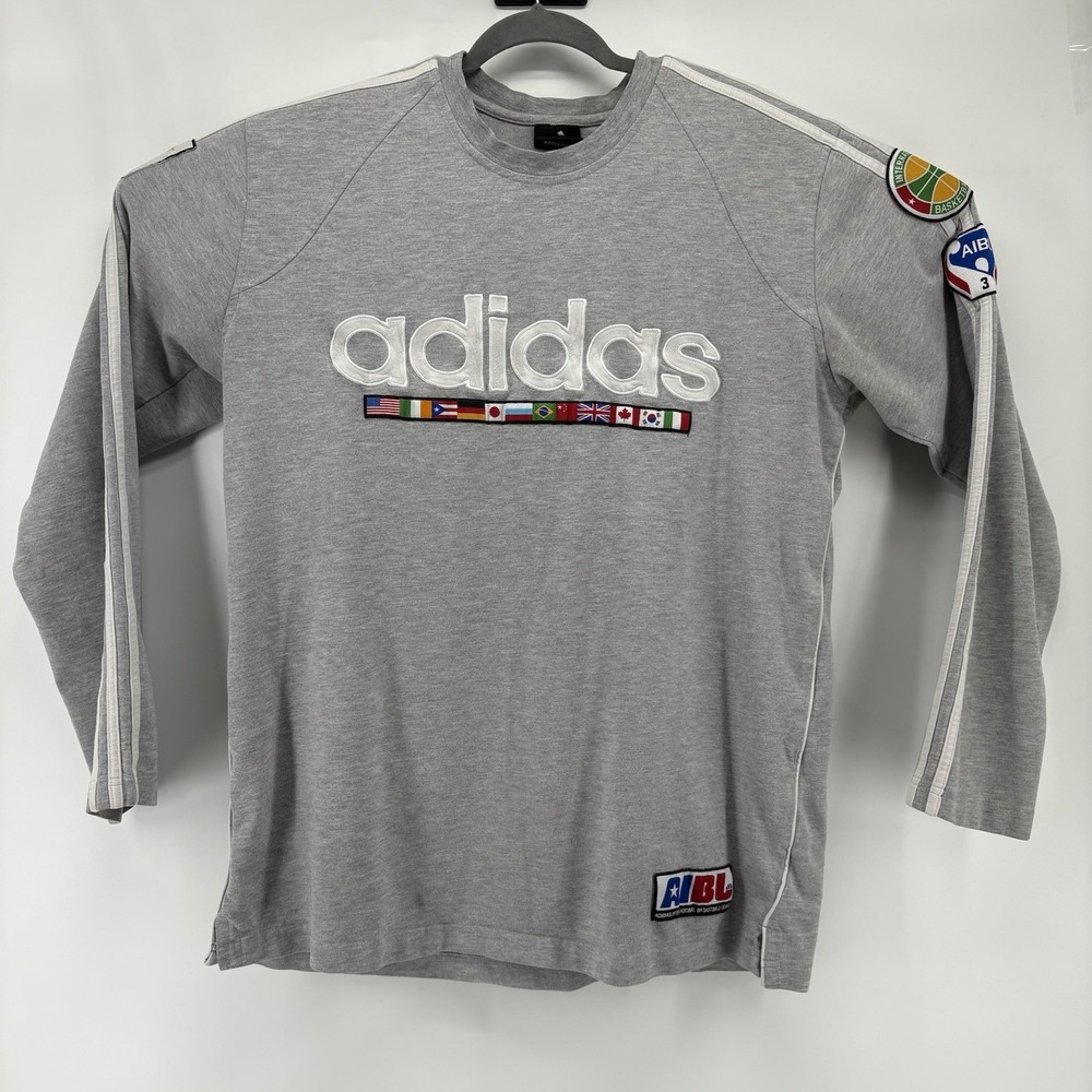 Vtg Adidas AIBL International Basketball League Long Sleeve Shirt Large Gray